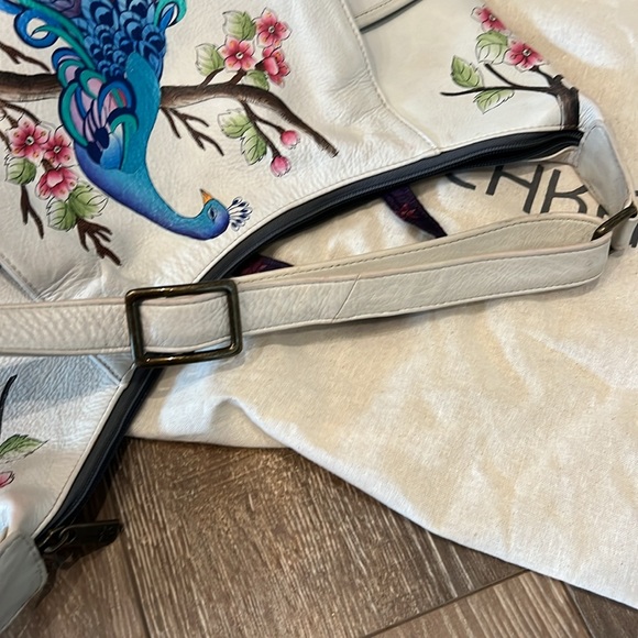 White Large Shoulder Hobo - 8082 Anna by Anuschka Peacock purse bag - Picture 10 of 15